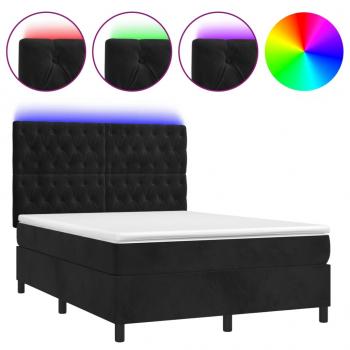 Boxspringbett mit Matratze & LED Schwarz 140x190 cm Samt