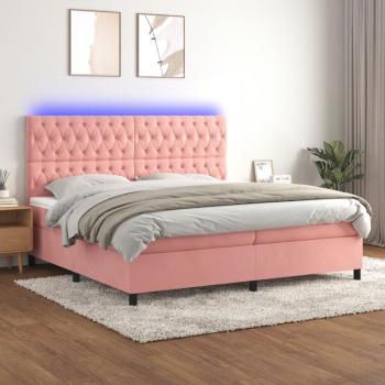 ARDEBO.de - Boxspringbett mit Matratze & LED Rosa 200x200 cm Samt