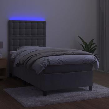 Boxspringbett mit Matratze & LED Hellgrau 90x190 cm Samt