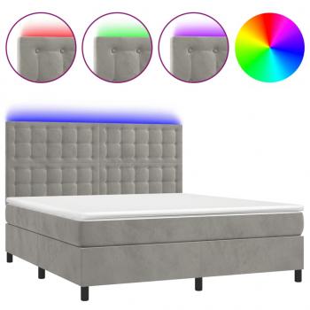 Boxspringbett mit Matratze & LED Hellgrau 180x200 cm Samt