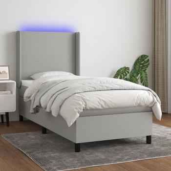 ARDEBO.de - Boxspringbett mit Matratze & LED Hellgrau 80x200 cm Stoff