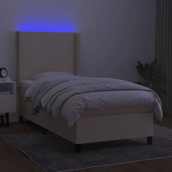 Boxspringbett mit Matratze & LED Creme 90x200 cm Stoff