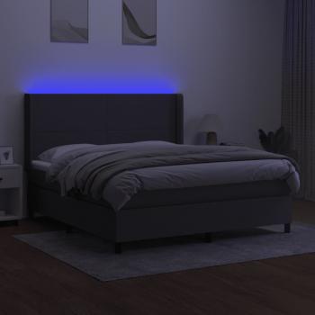 Boxspringbett mit Matratze & LED Dunkelgrau 180x200 cm Stoff