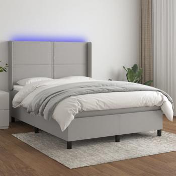 ARDEBO.de - Boxspringbett mit Matratze & LED Hellgrau 140x190 cm Stoff