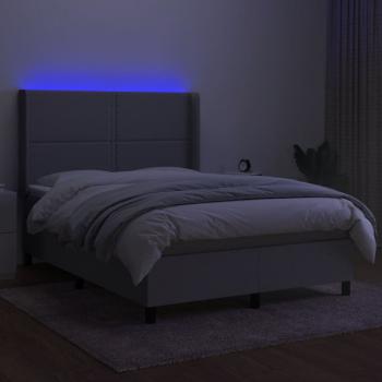 Boxspringbett mit Matratze & LED Hellgrau 140x200 cm Stoff