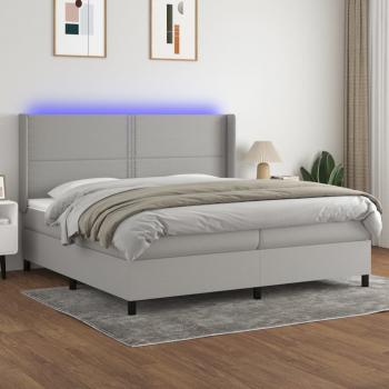 ARDEBO.de - Boxspringbett mit Matratze & LED Hellgrau 200x200 cm Stoff