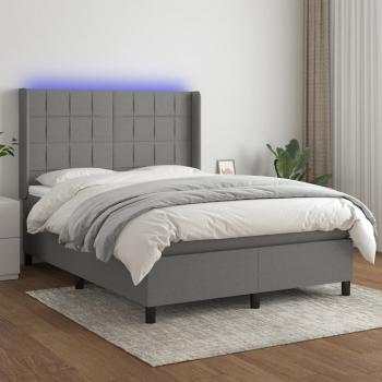 ARDEBO.de - Boxspringbett mit Matratze & LED Dunkelgrau 140x200 cm Stoff