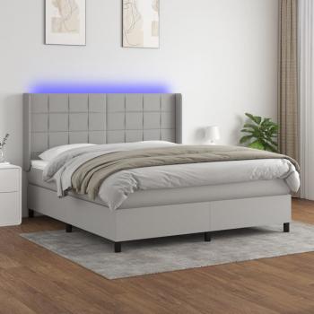 ARDEBO.de - Boxspringbett mit Matratze & LED Hellgrau 180x200 cm Stoff