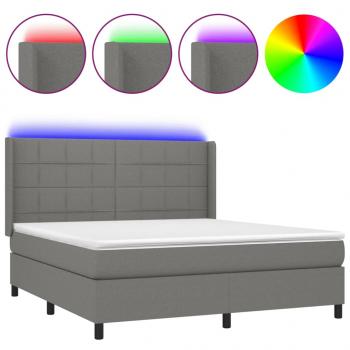 Boxspringbett mit Matratze & LED Dunkelgrau 180x200 cm Stoff