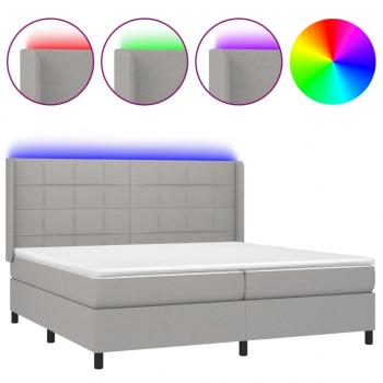 Boxspringbett mit Matratze & LED Hellgrau 200x200 cm Stoff 