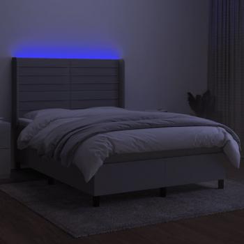 Boxspringbett mit Matratze & LED Hellgrau 140x190 cm Stoff