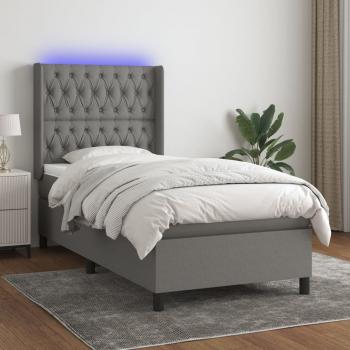 ARDEBO.de - Boxspringbett mit Matratze & LED Dunkelgrau 90x200 cm Stoff