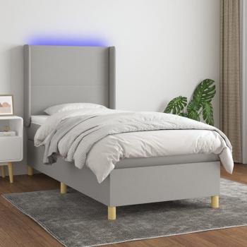 ARDEBO.de - Boxspringbett mit Matratze & LED Hellgrau 90x190 cm Stoff