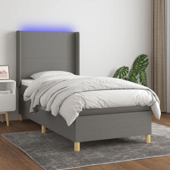 ARDEBO.de - Boxspringbett mit Matratze & LED Dunkelgrau 90x190 cm Stoff