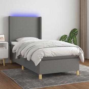 ARDEBO.de - Boxspringbett mit Matratze & LED Dunkelgrau 90x200 cm Stoff