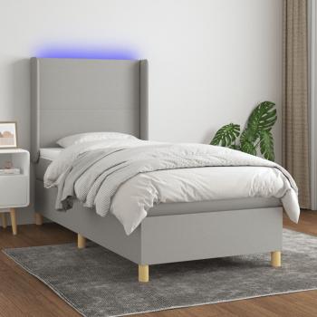 ARDEBO.de - Boxspringbett mit Matratze & LED Hellgrau 100x200 cm Stoff