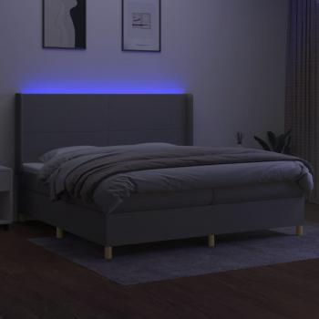 Boxspringbett mit Matratze & LED Hellgrau 200x200 cm Stoff