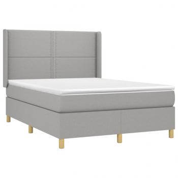 Boxspringbett mit Matratze & LED Hellgrau 140x190 cm Stoff