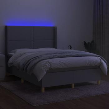 Boxspringbett mit Matratze & LED Hellgrau 140x200 cm Stoff