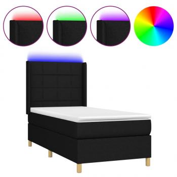 Boxspringbett mit Matratze & LED Schwarz 90x190 cm Stoff