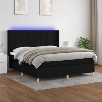 ARDEBO.de - Boxspringbett mit Matratze & LED Schwarz 160x200 cm Stoff