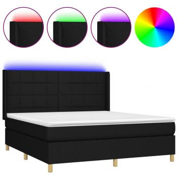 Boxspringbett mit Matratze & LED Schwarz 160x200 cm Stoff