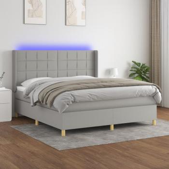 ARDEBO.de - Boxspringbett mit Matratze & LED Hellgrau 180x200 cm Stoff