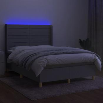 Boxspringbett mit Matratze & LED Hellgrau 140x190 cm Stoff