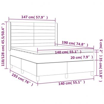 Boxspringbett mit Matratze & LED Hellgrau 140x190 cm Stoff