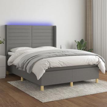 ARDEBO.de - Boxspringbett mit Matratze & LED Dunkelgrau 140x190 cm Stoff