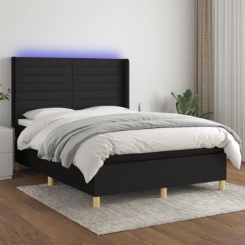 ARDEBO.de - Boxspringbett mit Matratze & LED Schwarz 140x190 cm Stoff