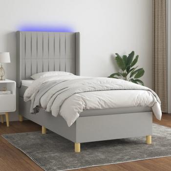 ARDEBO.de - Boxspringbett mit Matratze & LED Hellgrau 90x190 cm Stoff