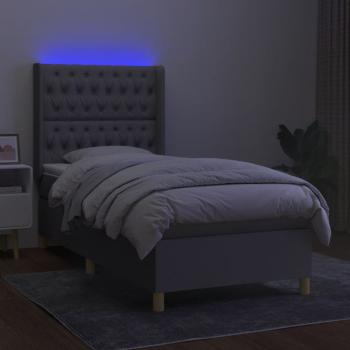 Boxspringbett mit Matratze & LED Hellgrau 90x190 cm Stoff