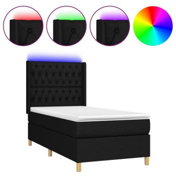 Boxspringbett mit Matratze & LED Schwarz 90x190 cm Stoff