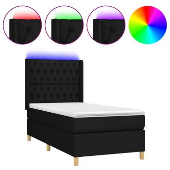 Boxspringbett mit Matratze & LED Schwarz 90x200 cm Stoff 