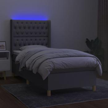 Boxspringbett mit Matratze & LED Hellgrau 100x200 cm Stoff