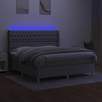 Boxspringbett mit Matratze & LED Hellgrau 160x200 cm Stoff