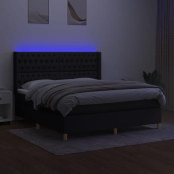 Boxspringbett mit Matratze & LED Schwarz 180x200 cm Stoff