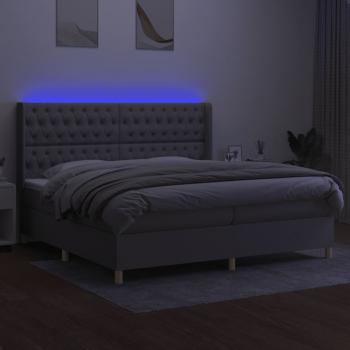 Boxspringbett mit Matratze & LED Hellgrau 200x200 cm Stoff