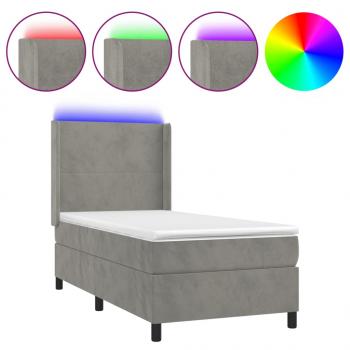 Boxspringbett mit Matratze & LED Hellgrau 100x200 cm Samt