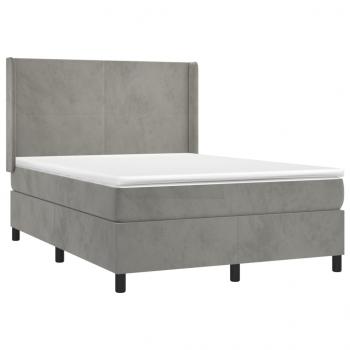 Boxspringbett mit Matratze & LED Hellgrau 140x200 cm Samt