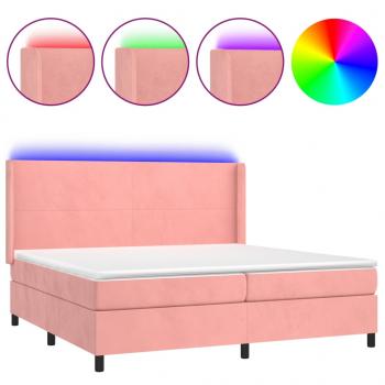 Boxspringbett mit Matratze & LED Rosa 200x200 cm Samt