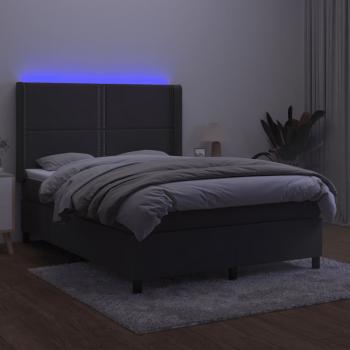 Boxspringbett mit Matratze & LED Dunkelgrau 140x200 cm Samt