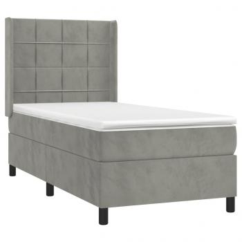 Boxspringbett mit Matratze & LED Hellgrau 90x190 cm Samt