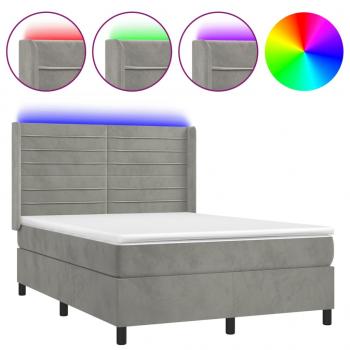 Boxspringbett mit Matratze & LED Hellgrau 140x190 cm Samt