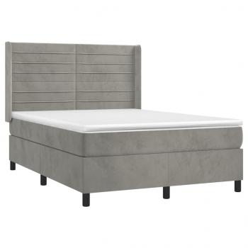 Boxspringbett mit Matratze & LED Hellgrau 140x190 cm Samt