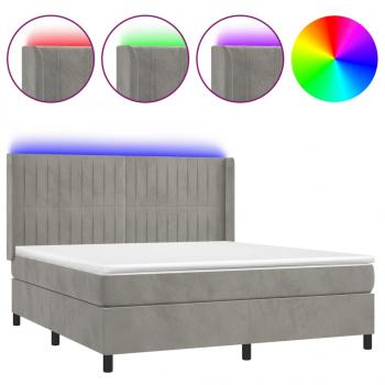 Boxspringbett mit Matratze & LED Hellgrau 160x200 cm Samt