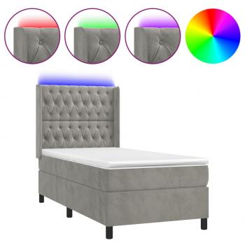 Boxspringbett mit Matratze & LED Hellgrau 90x190 cm Samt