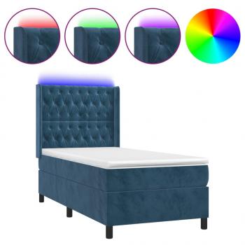 Boxspringbett mit Matratze & LED Dunkelblau 100x200 cm Samt