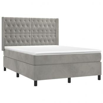 Boxspringbett mit Matratze & LED Hellgrau 140x190 cm Samt